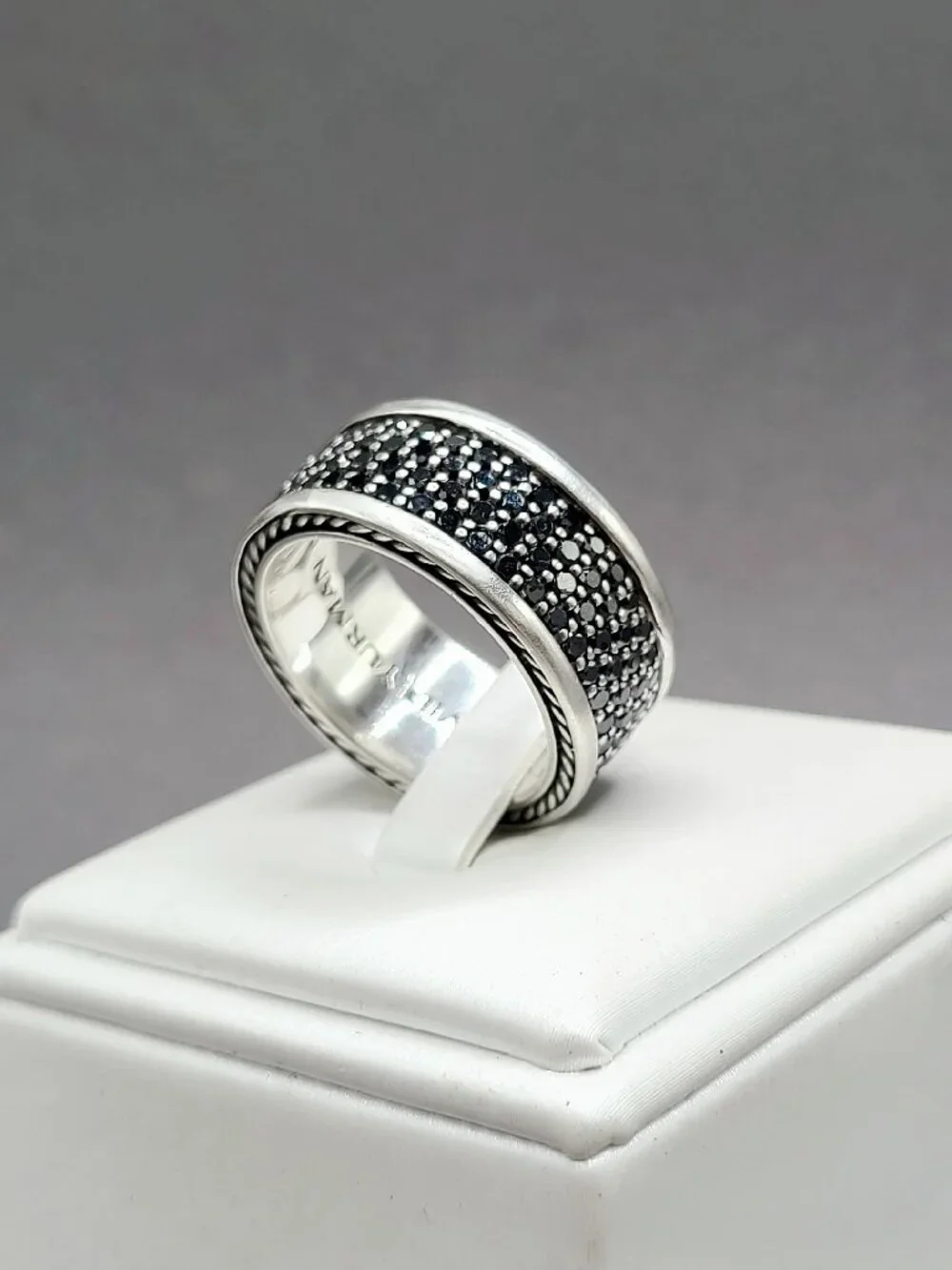 David Yurman Streamline Four Row Ring w/ Pavé Black Diamonds - Size 10 - RARE